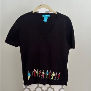 Alexandra Bartlett Black Top with Colorful Figures